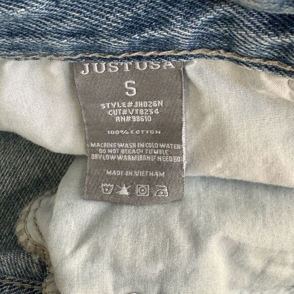 Just USA Small Jean Shorts Mid-Rise Zip-Fly Distressed Rips Frayed Hems Blue - Picture 7 of 7